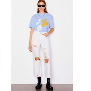 NWT FRAME Le Jane Ripped Crop Flare Leg Jeans (Rumpled Blanc Destruct)